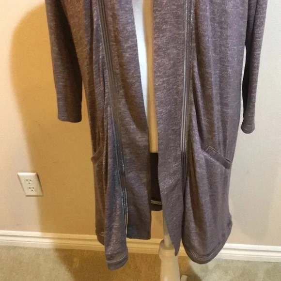 H by Halston Brown Open Front Split Back Faux Pocket Light Weight Cardigan-L - Picture 6 of 10